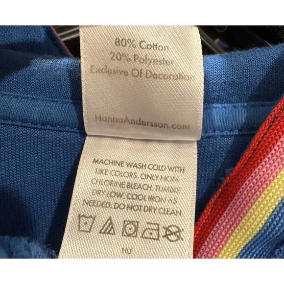 Hanna Andersson Girls Size 130 Hooded Blue Terry Cover Up Rainbow Trim Beach - Picture 6 of 9